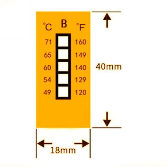สติ๊กเกอร์ที่มีความรู้สึกต่ออุณหภูมิ 8 ระดับ ไม่กลับคืนได้ 37-65°C / 99-149°F