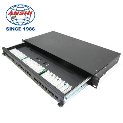 แผงแพทช์ RJ45 Cat5e UTP 24 พอร์ต ขนาด 1U พร้อมลิ้นชักถอดได้, แผงแพทช์เครือข่ายแบบติดตั้งบนแร็คสีดำ