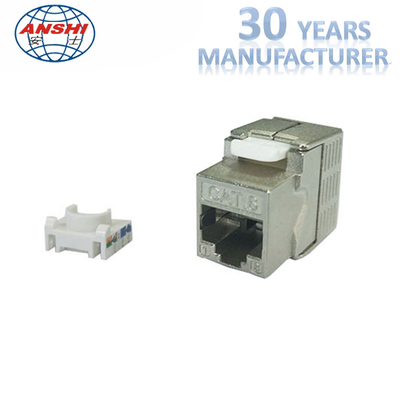 ป้องกัน STP โลหะผสมสังกะสี RJ45 แจ็คสโตน 180 องศา Toolless CAT7 CAT5E